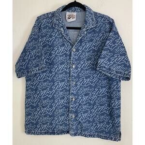 Vintage Fubu 05 Denim Button Down Shirt All Over Print Men’s Size Medium Y2K